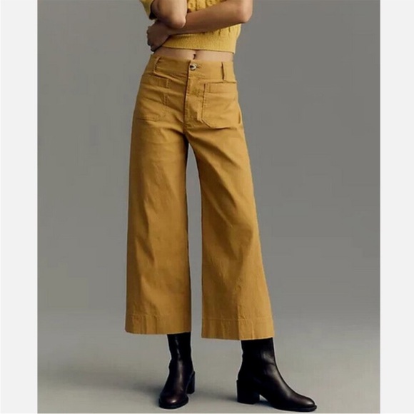 Anthropologie Colette by Maeve Cropped Wide-Leg Cotton Blend Pant- Size 32 - Picture 2 of 5